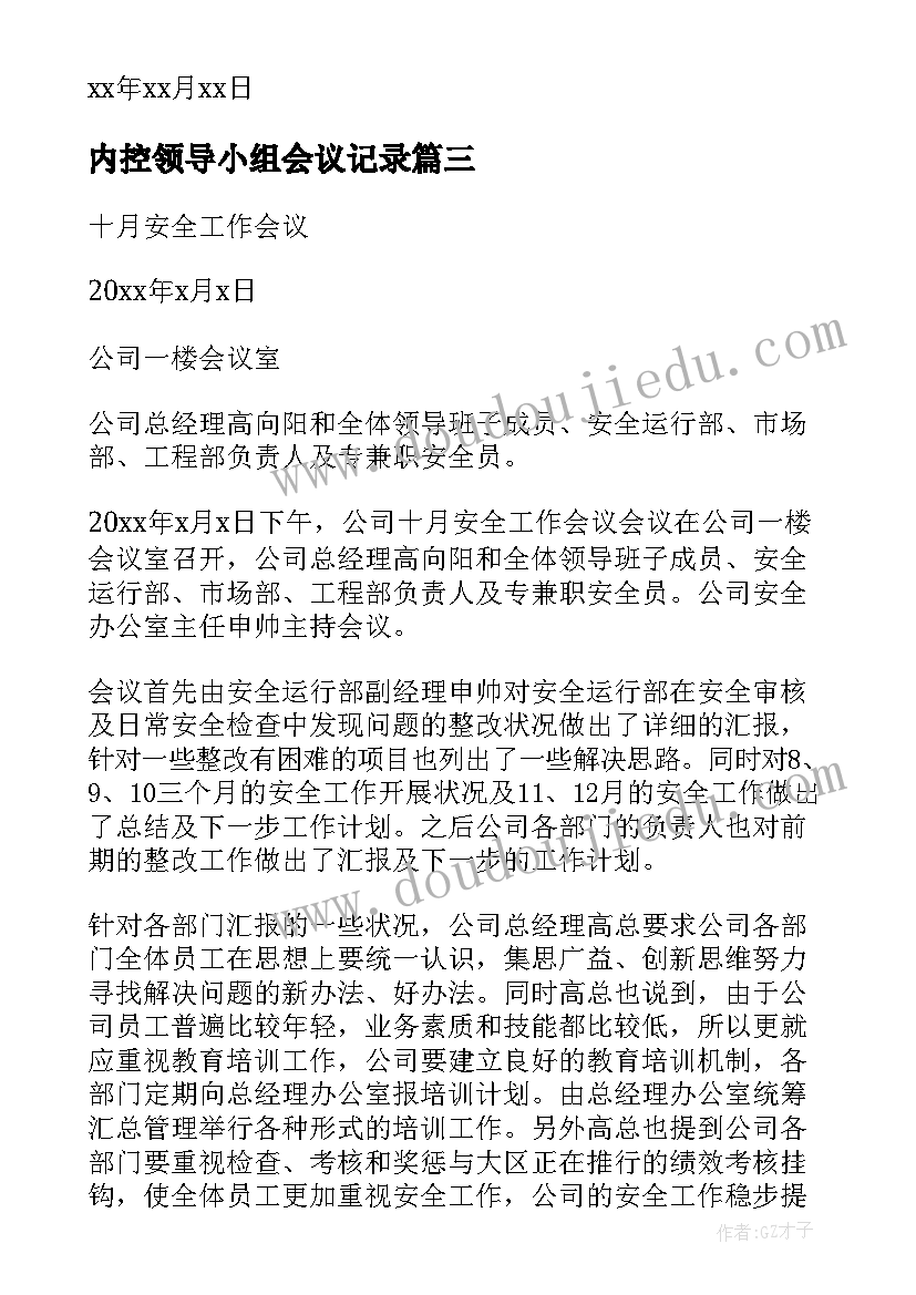 2023年内控领导小组会议记录(通用5篇)