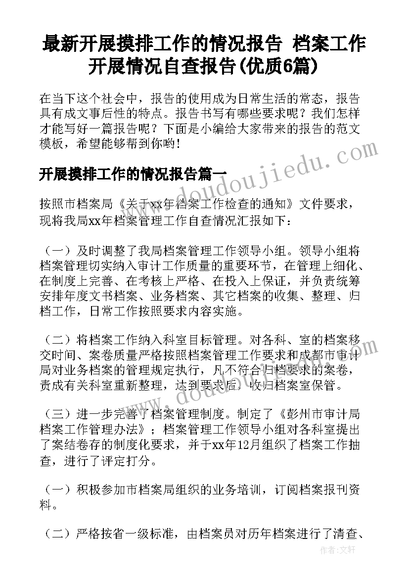 最新开展摸排工作的情况报告 档案工作开展情况自查报告(优质6篇)