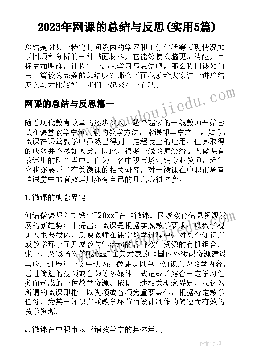 2023年网课的总结与反思(实用5篇)