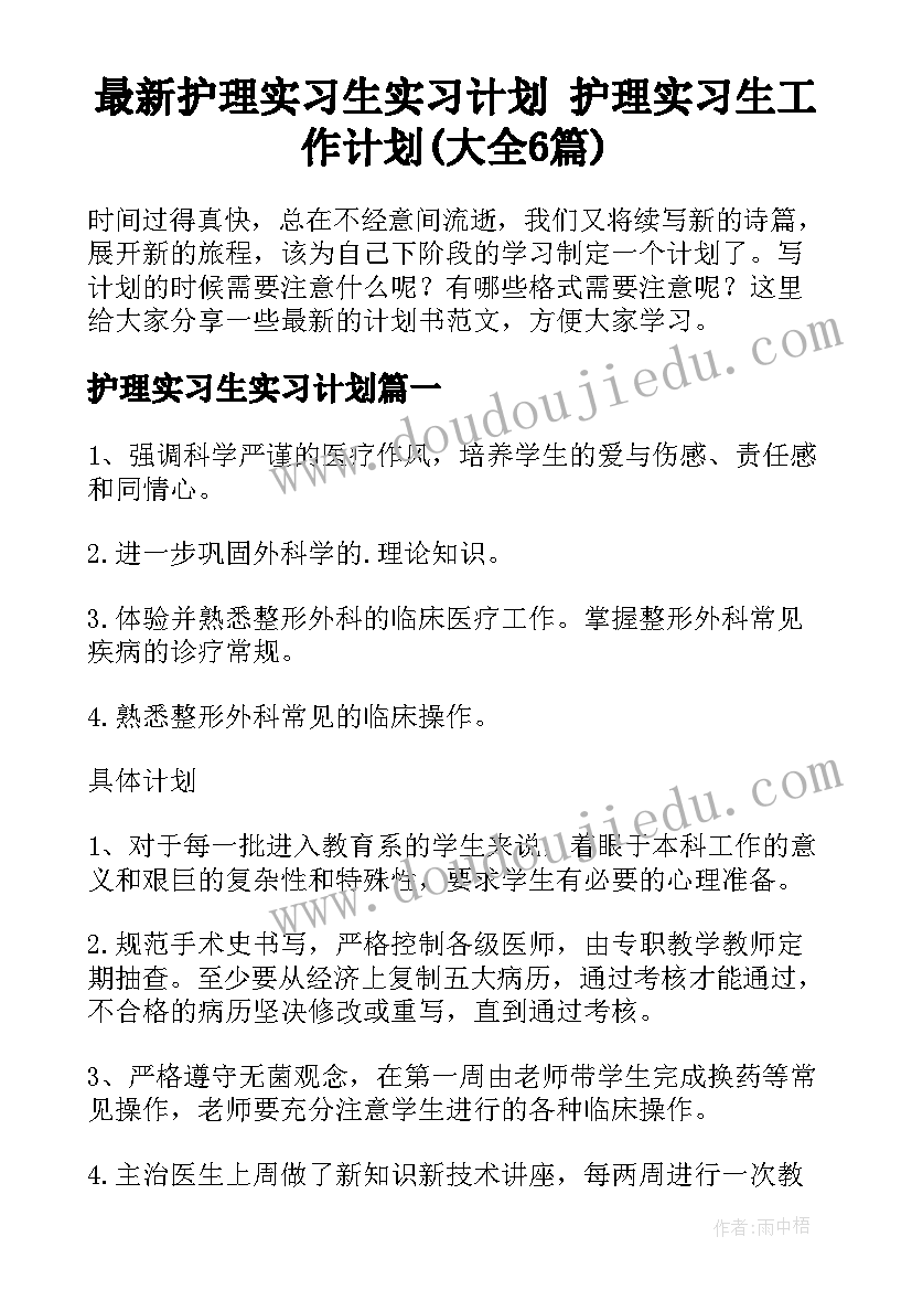 最新护理实习生实习计划 护理实习生工作计划(大全6篇)