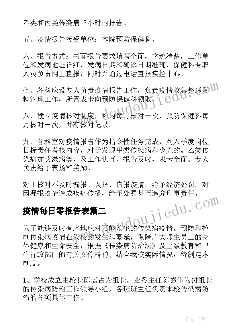 2023年疫情每日零报告表 传染病疫情报告制度(优秀6篇)