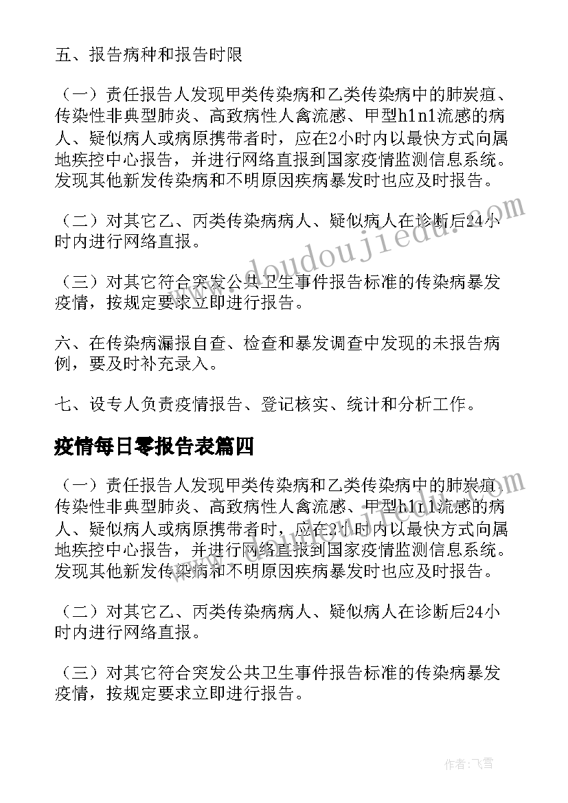 2023年疫情每日零报告表 传染病疫情报告制度(优秀6篇)