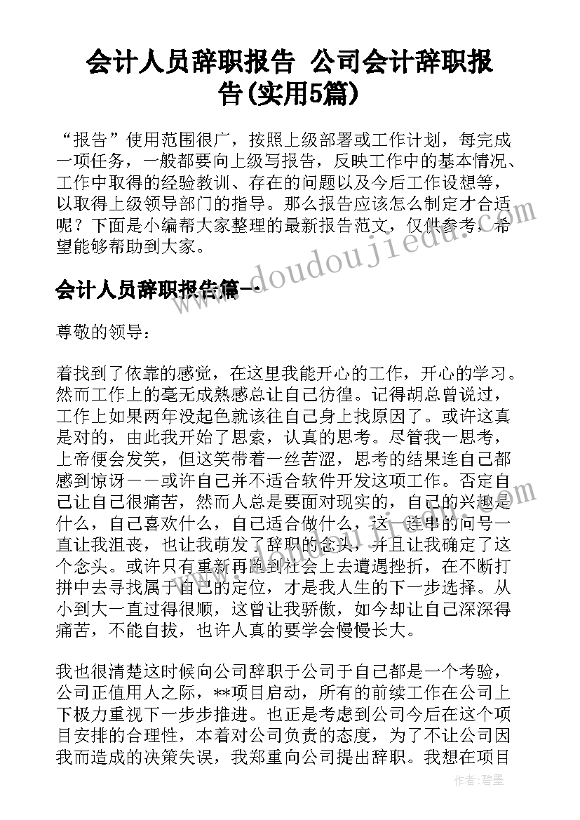 会计人员辞职报告 公司会计辞职报告(实用5篇)