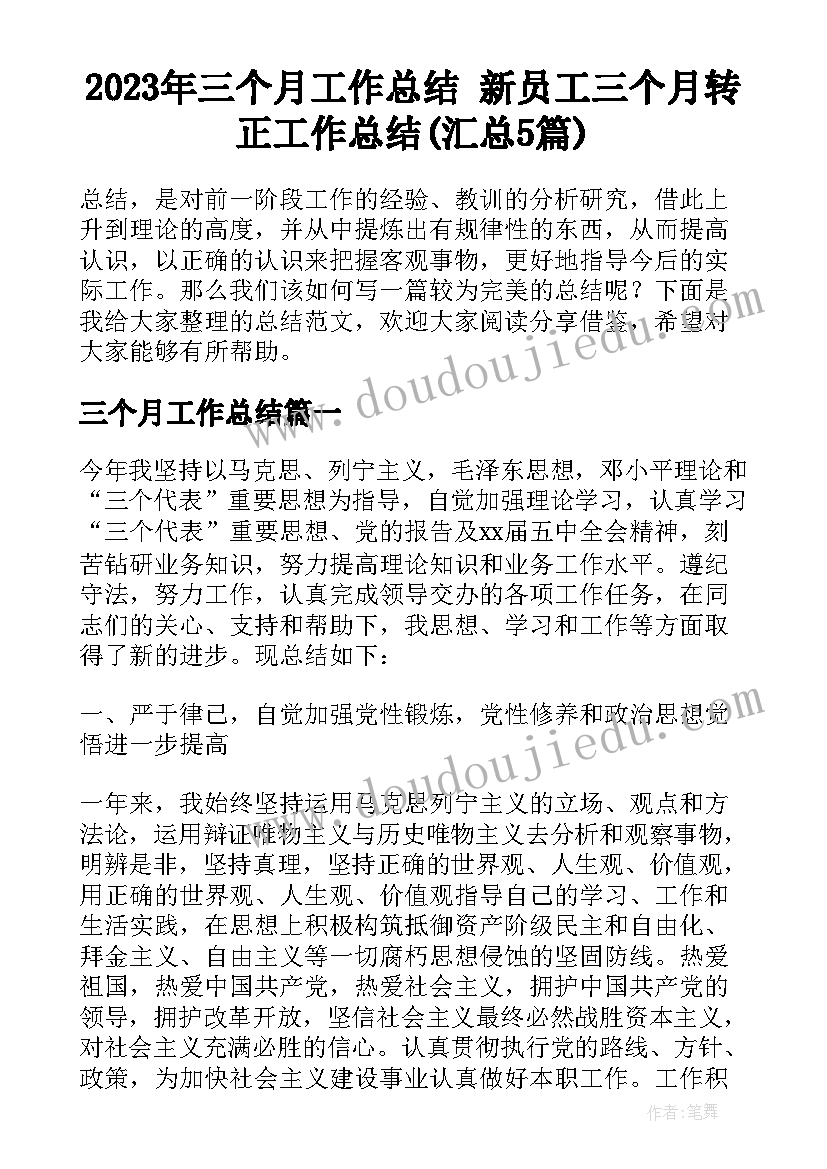 2023年三个月工作总结 新员工三个月转正工作总结(汇总5篇)