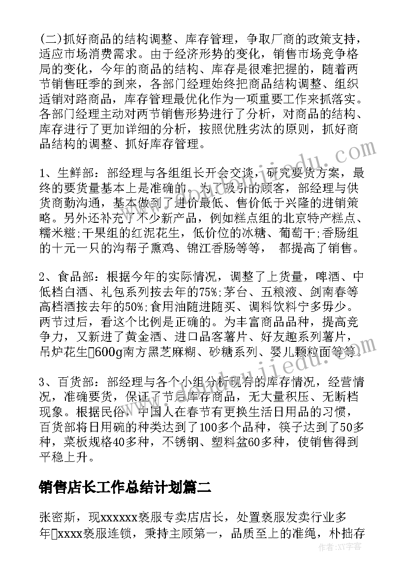 2023年销售店长工作总结计划 销售店长工作总结(汇总10篇)