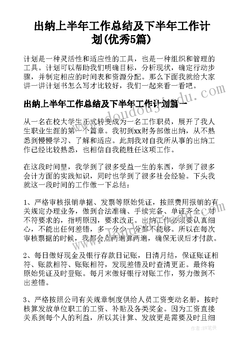 出纳上半年工作总结及下半年工作计划(优秀5篇)