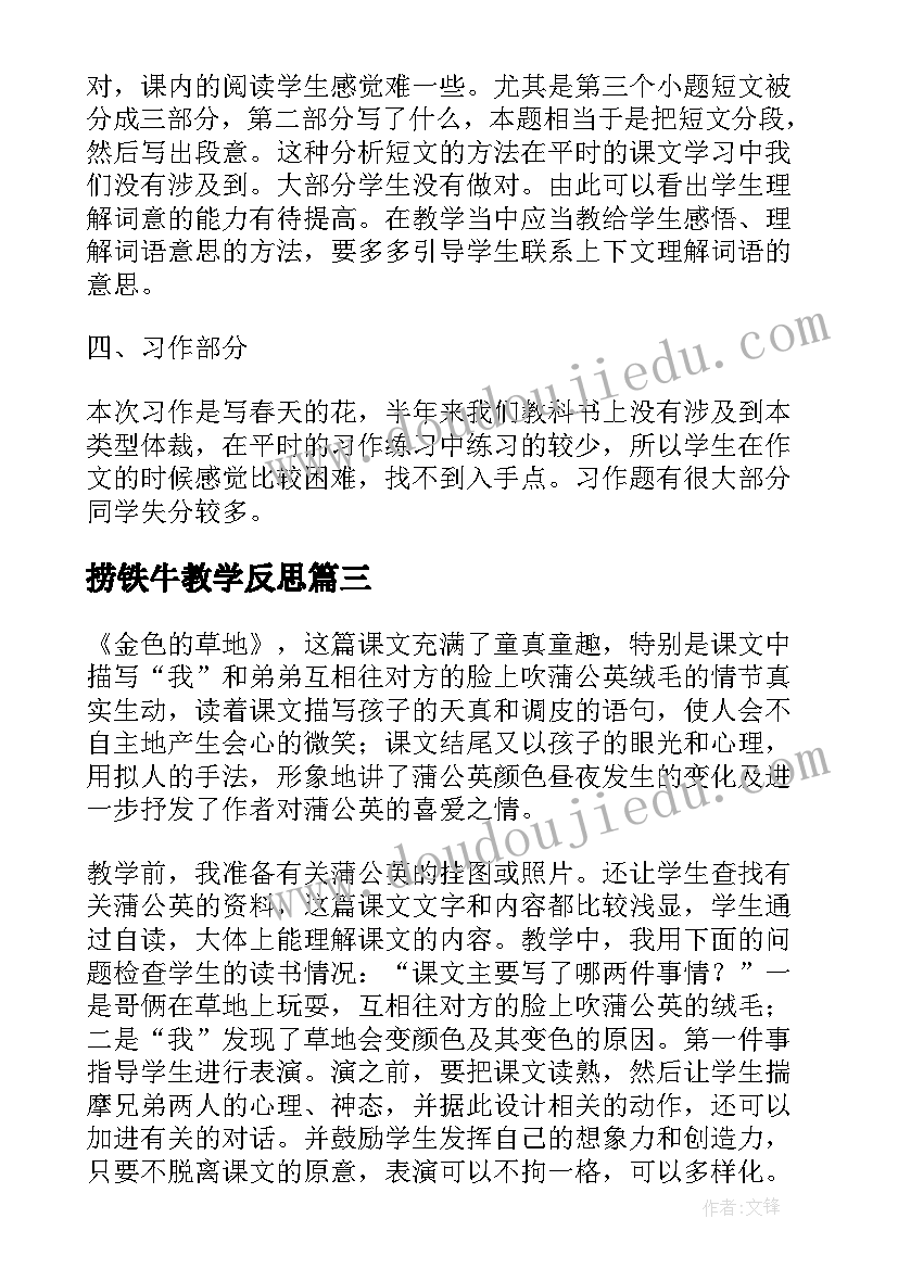 2023年捞铁牛教学反思 三年级语文教学反思(模板8篇)