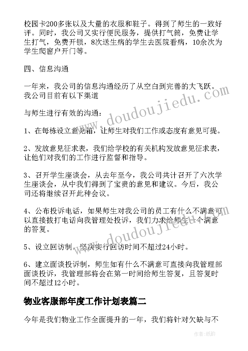 最新物业客服部年度工作计划表(汇总5篇)