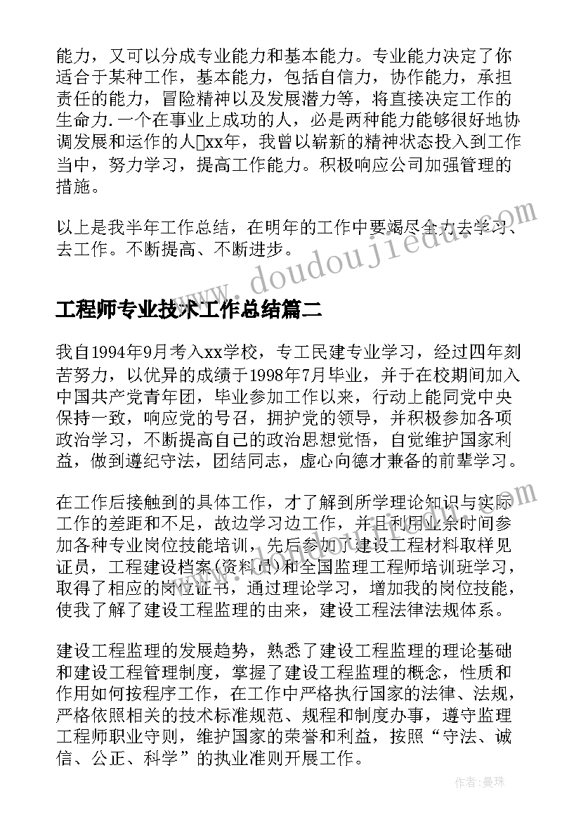 2023年工程师专业技术工作总结(大全7篇)