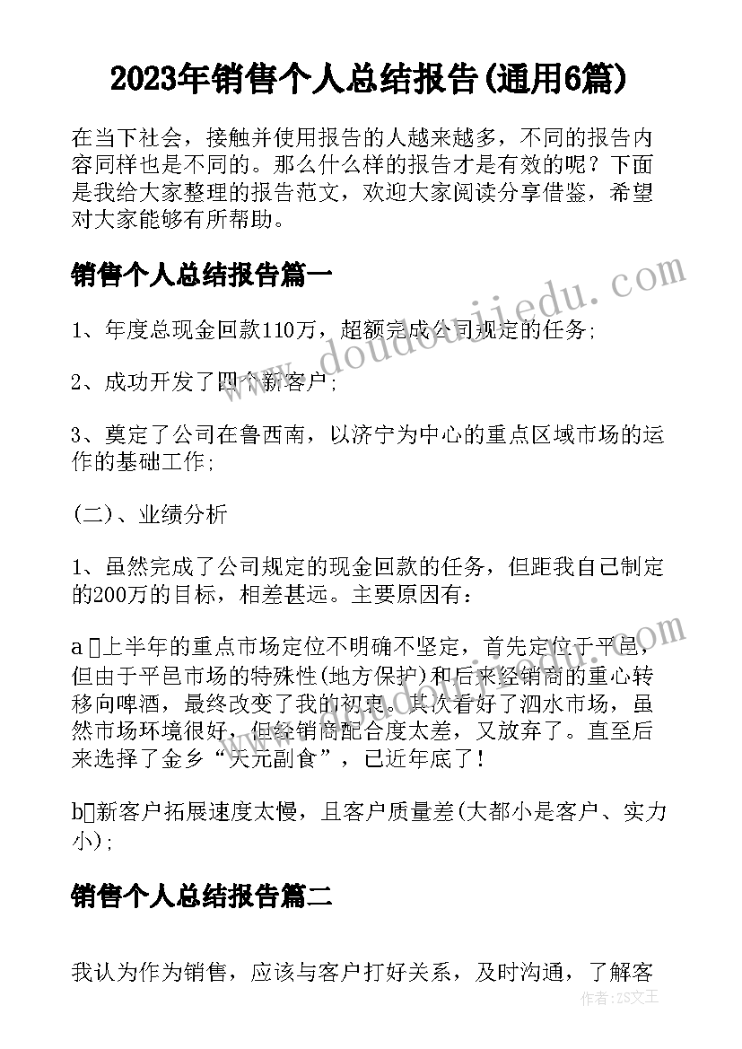 2023年销售个人总结报告(通用6篇)