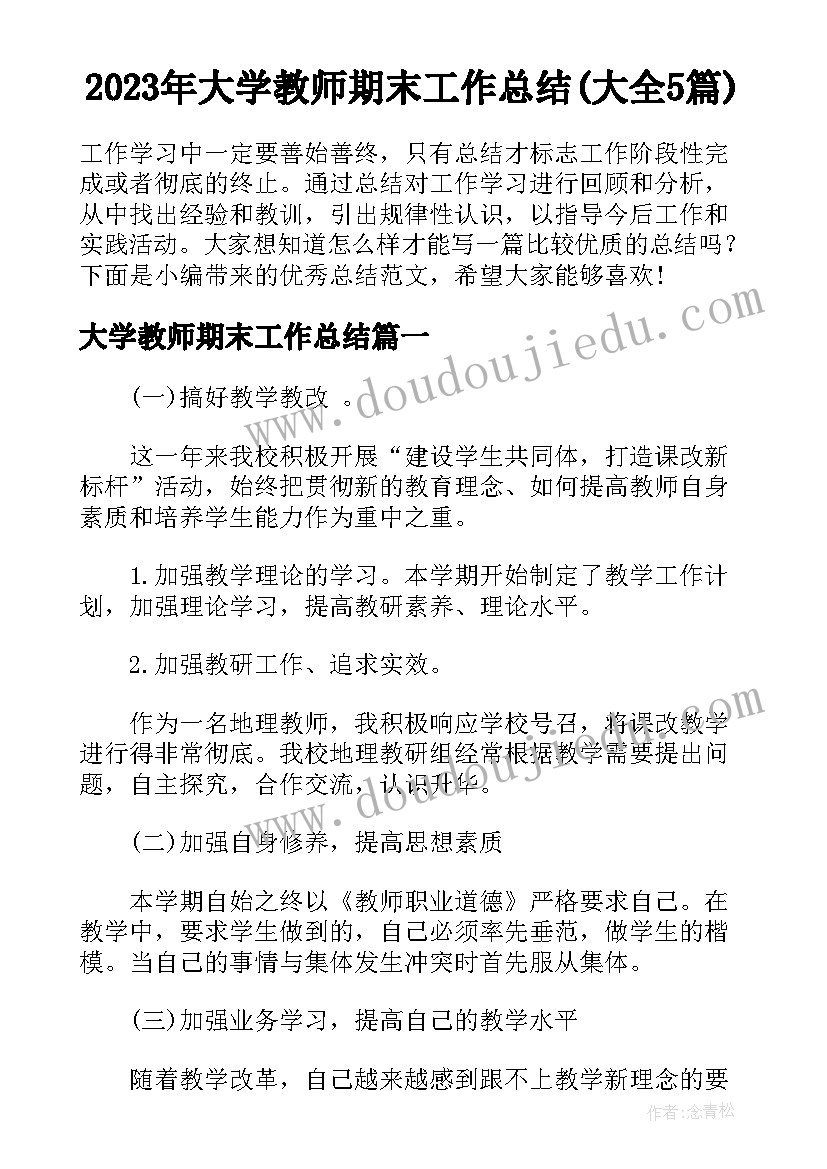 2023年大学教师期末工作总结(大全5篇)