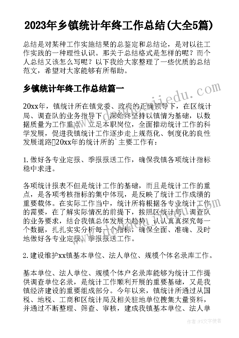 2023年乡镇统计年终工作总结(大全5篇)