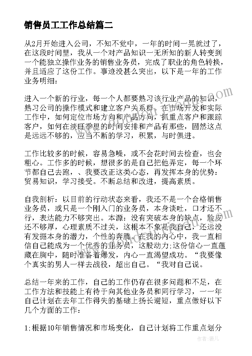 2023年销售员工工作总结(通用7篇)