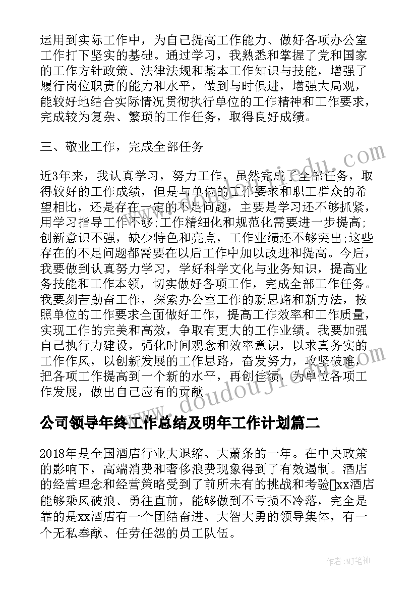 2023年公司领导年终工作总结及明年工作计划(通用5篇)