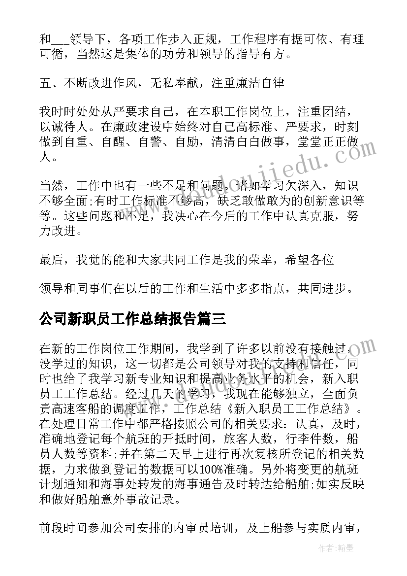 2023年公司新职员工作总结报告(汇总9篇)