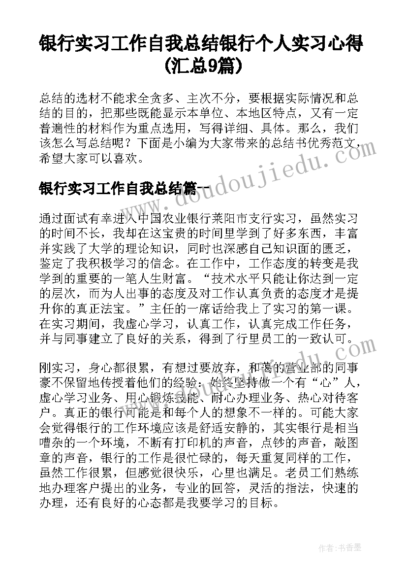 银行实习工作自我总结 银行个人实习心得(汇总9篇)