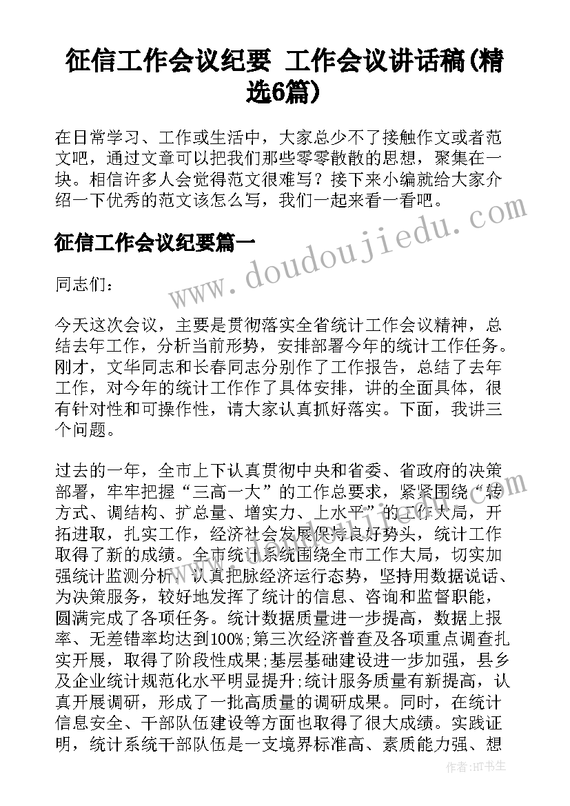 征信工作会议纪要 工作会议讲话稿(精选6篇)