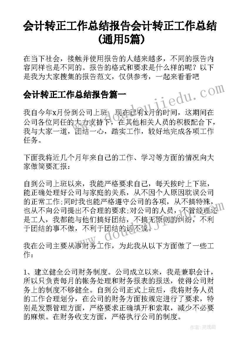 会计转正工作总结报告 会计转正工作总结(通用5篇)