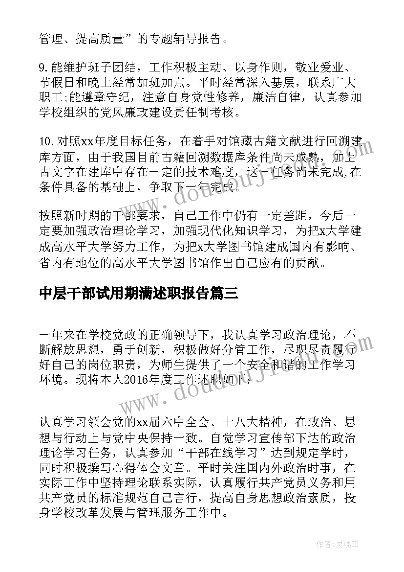 2023年中层干部试用期满述职报告(模板5篇)