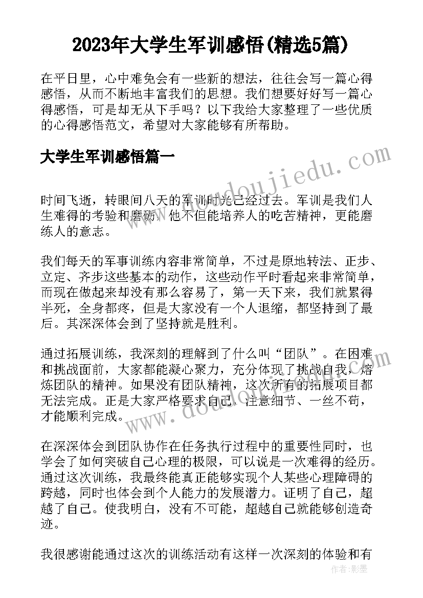 2023年大学生军训感悟(精选5篇)