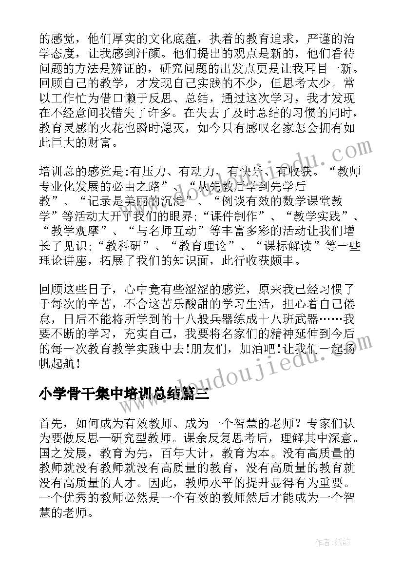 2023年小学骨干集中培训总结 小学骨干教师培训总结(通用10篇)