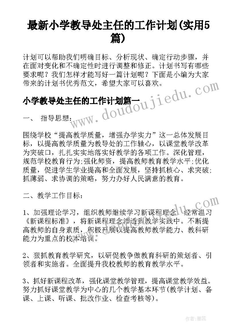 最新小学教导处主任的工作计划(实用5篇)