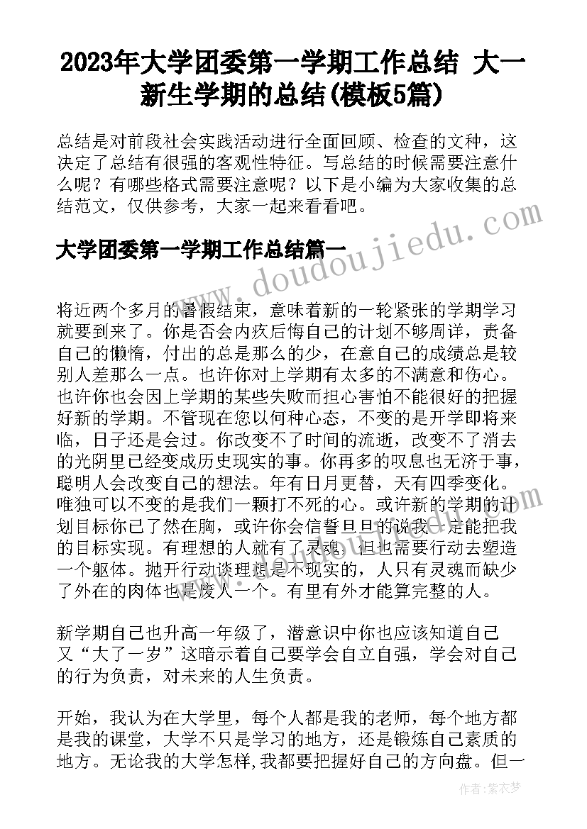 2023年大学团委第一学期工作总结 大一新生学期的总结(模板5篇)