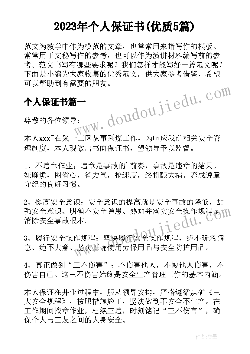 2023年个人保证书(优质5篇)