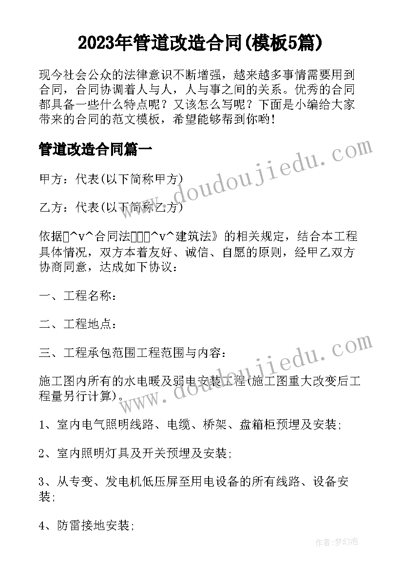 2023年管道改造合同(模板5篇)