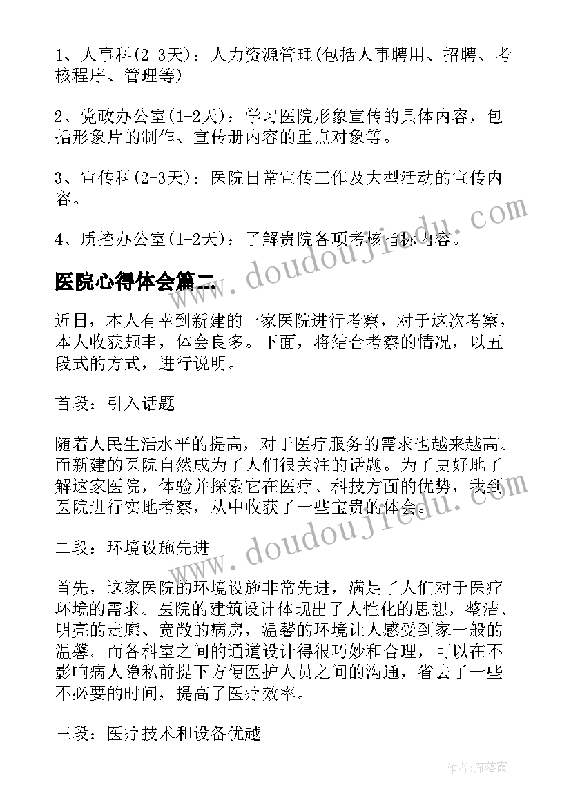 最新医院心得体会 医院培训心得体会(实用10篇)