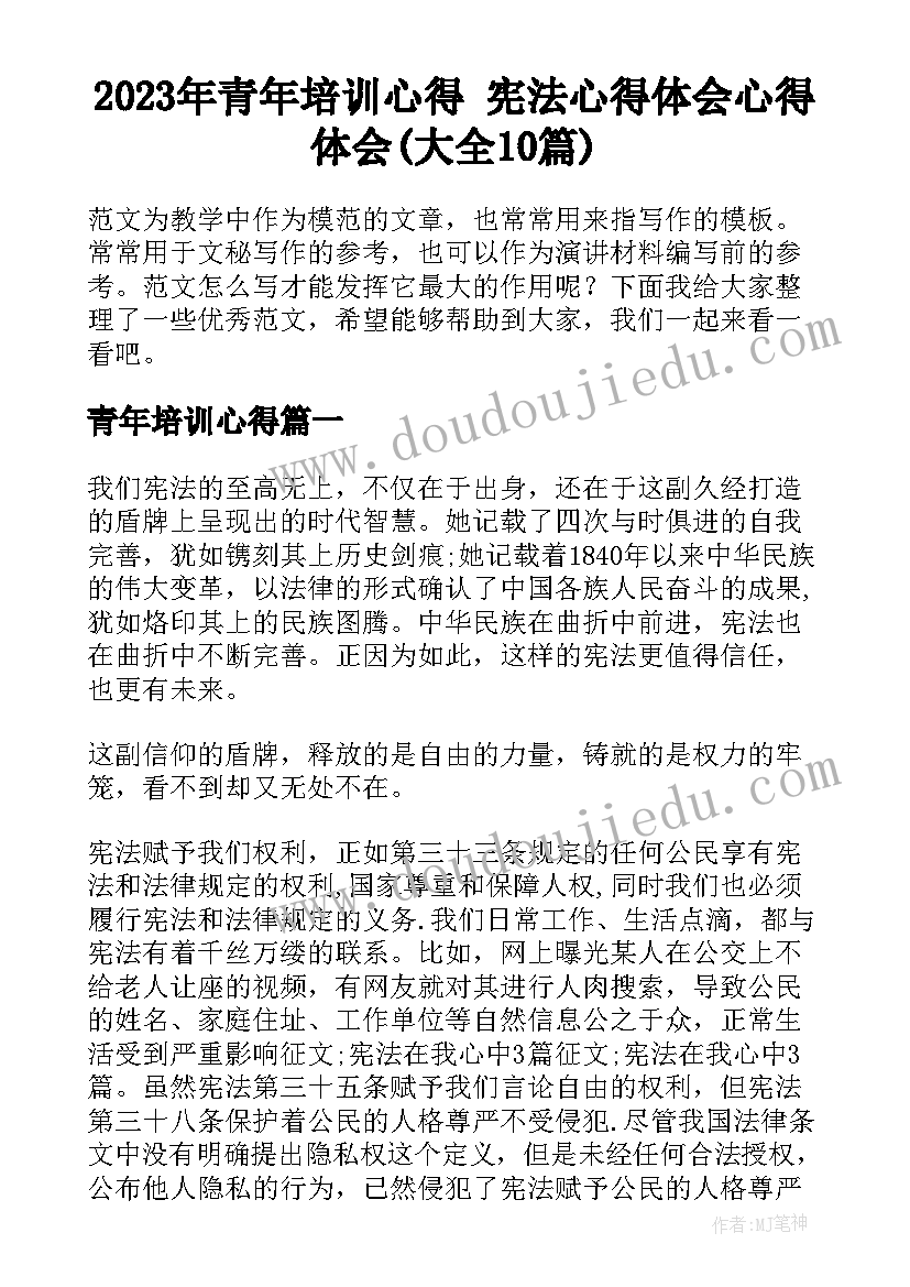 2023年青年培训心得 宪法心得体会心得体会(大全10篇)