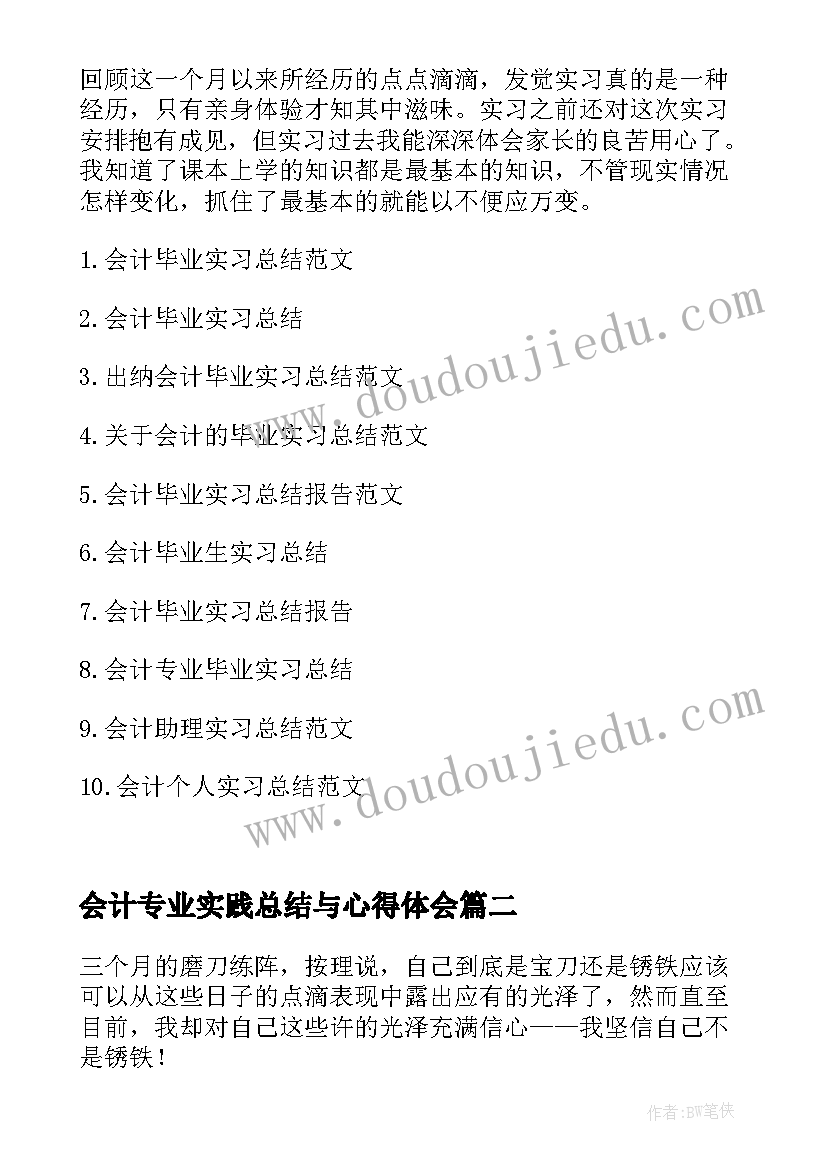 会计专业实践总结与心得体会(精选5篇)