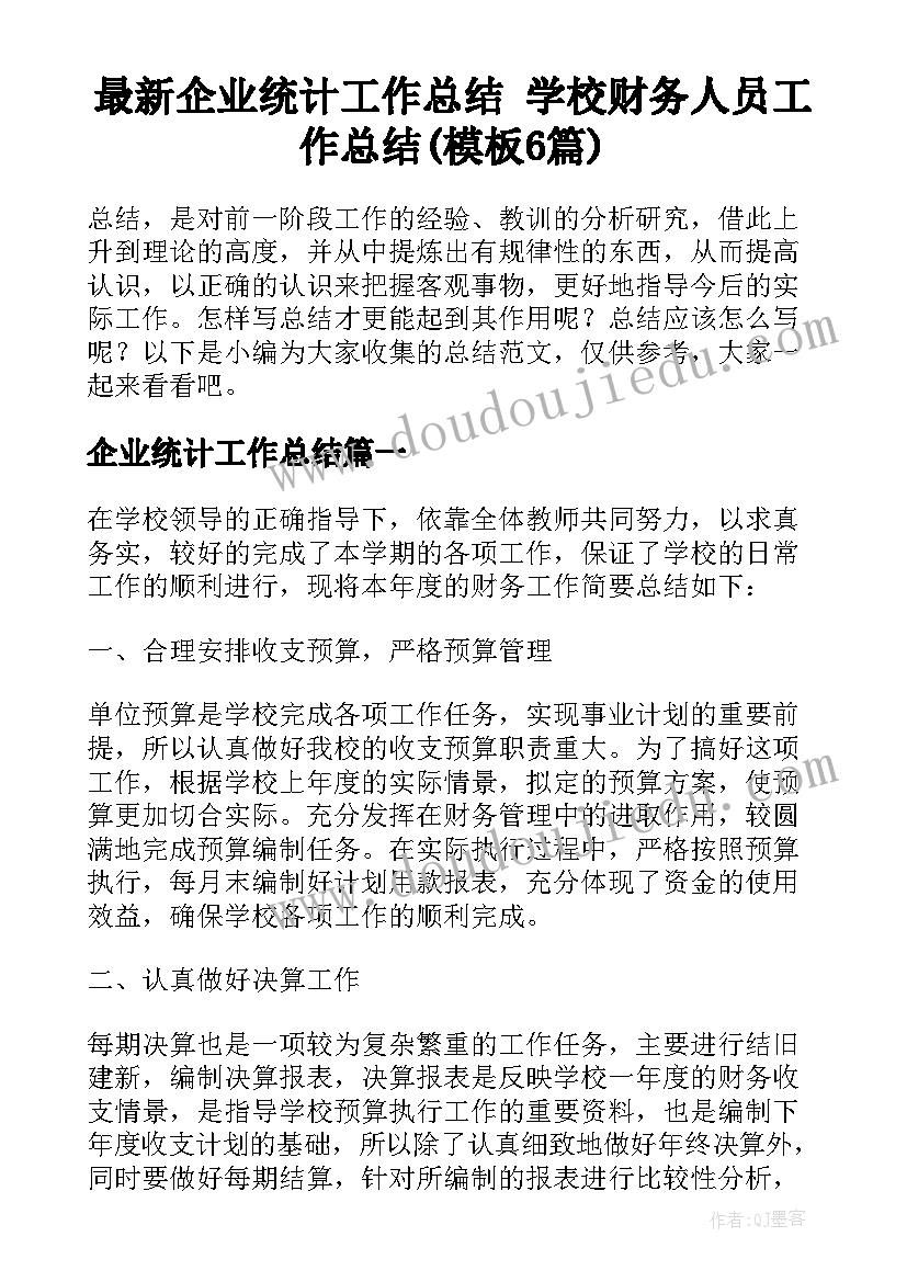 最新企业统计工作总结 学校财务人员工作总结(模板6篇)