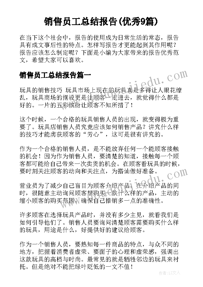 销售员工总结报告(优秀9篇)