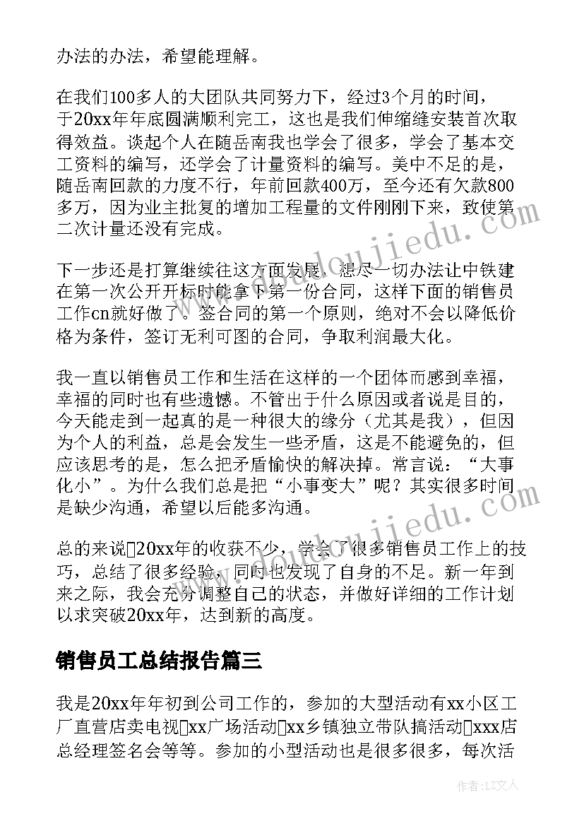 销售员工总结报告(优秀9篇)