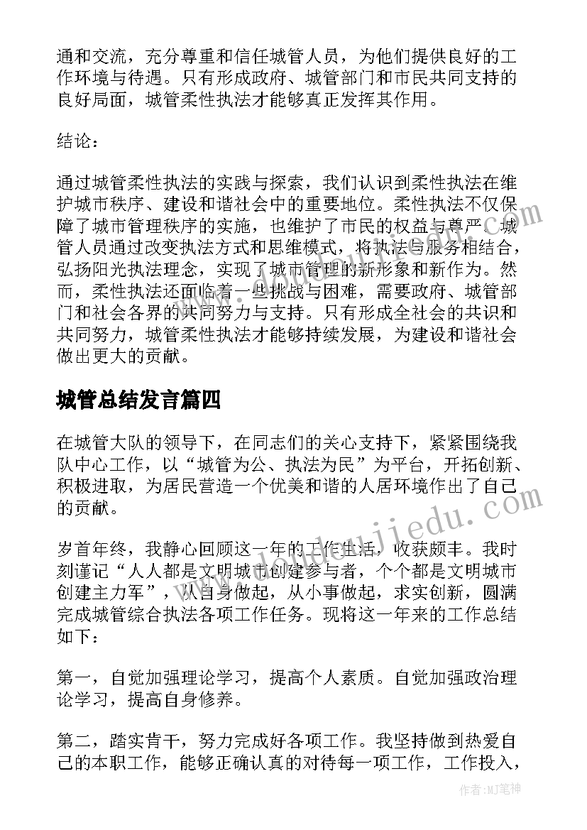 城管总结发言 城管执法整顿心得体会总结(模板7篇)