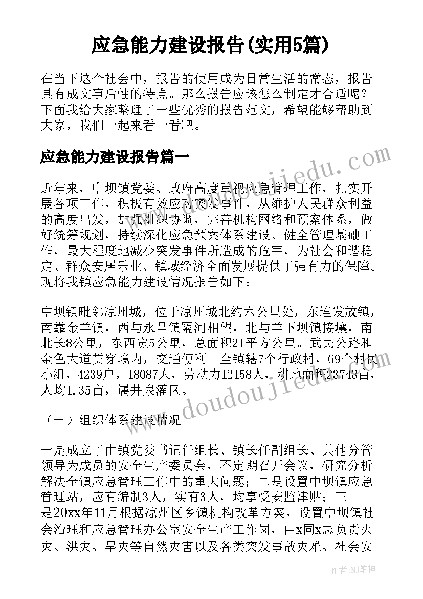 应急能力建设报告(实用5篇)