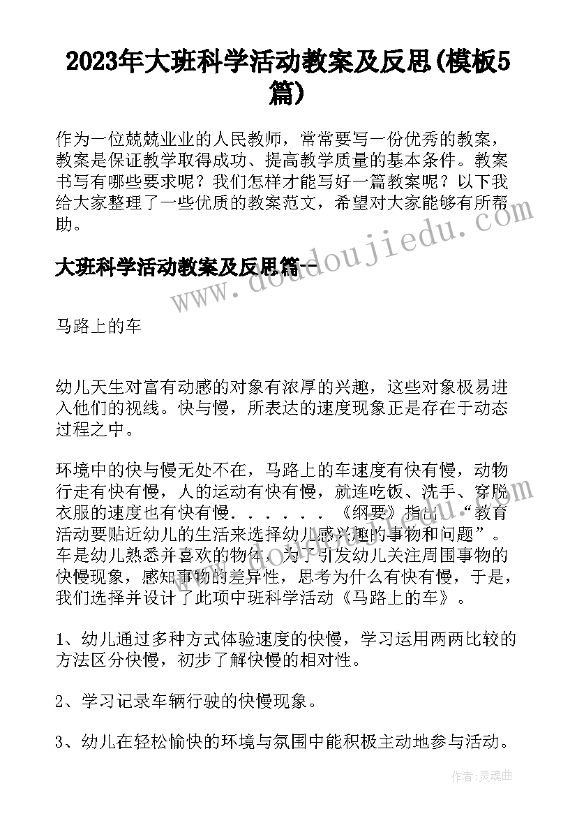 2023年大班科学活动教案及反思(模板5篇)