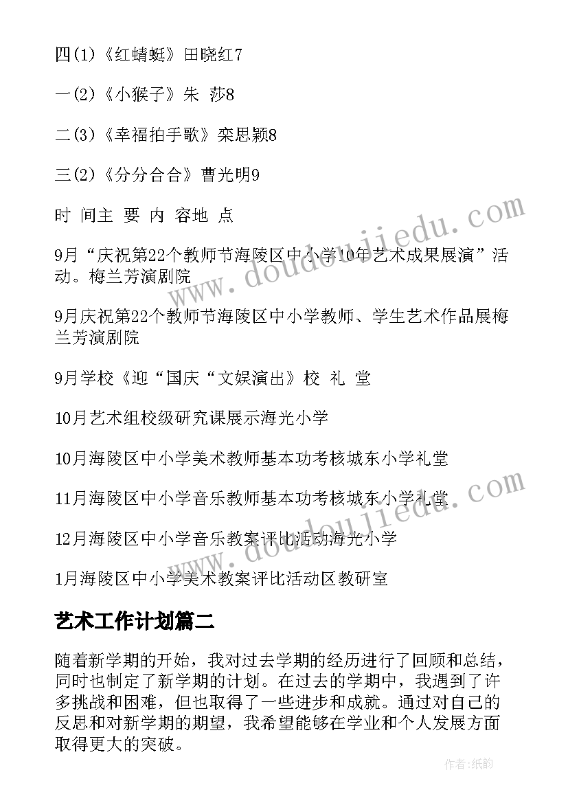 2023年艺术工作计划(模板5篇)