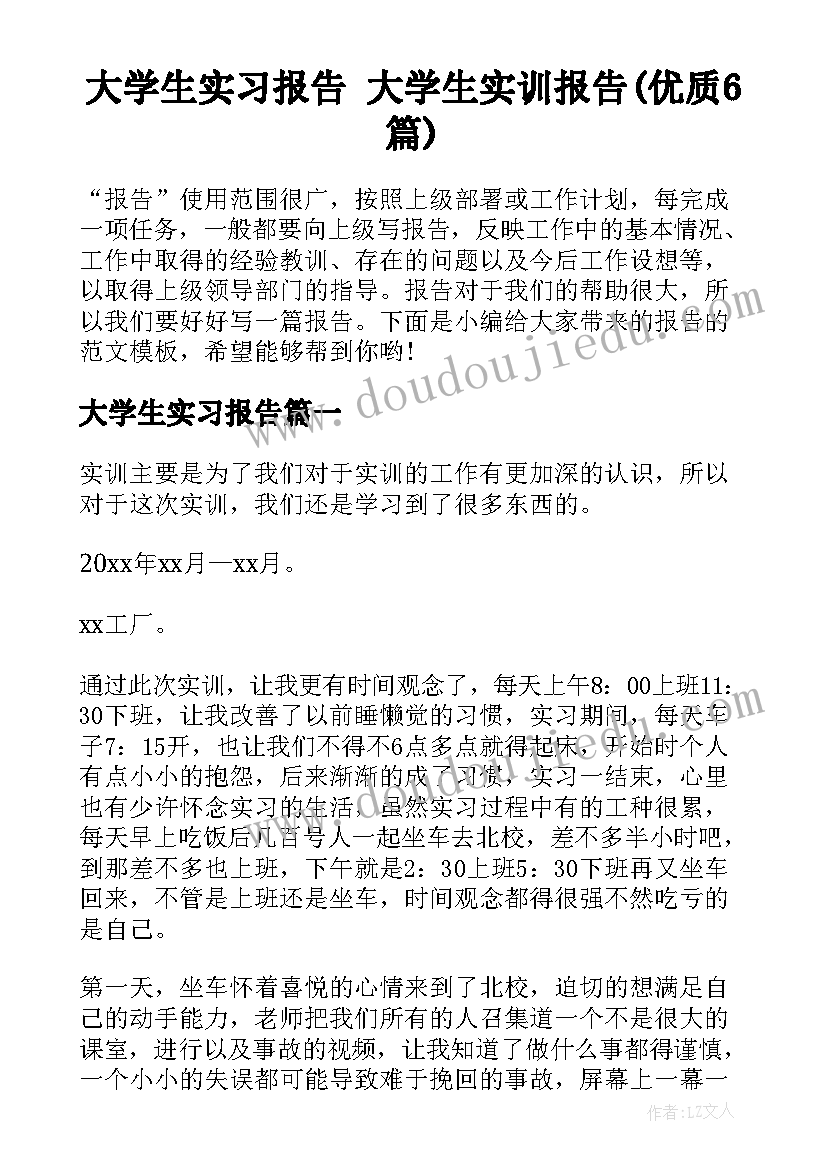 大学生实习报告 大学生实训报告(优质6篇)