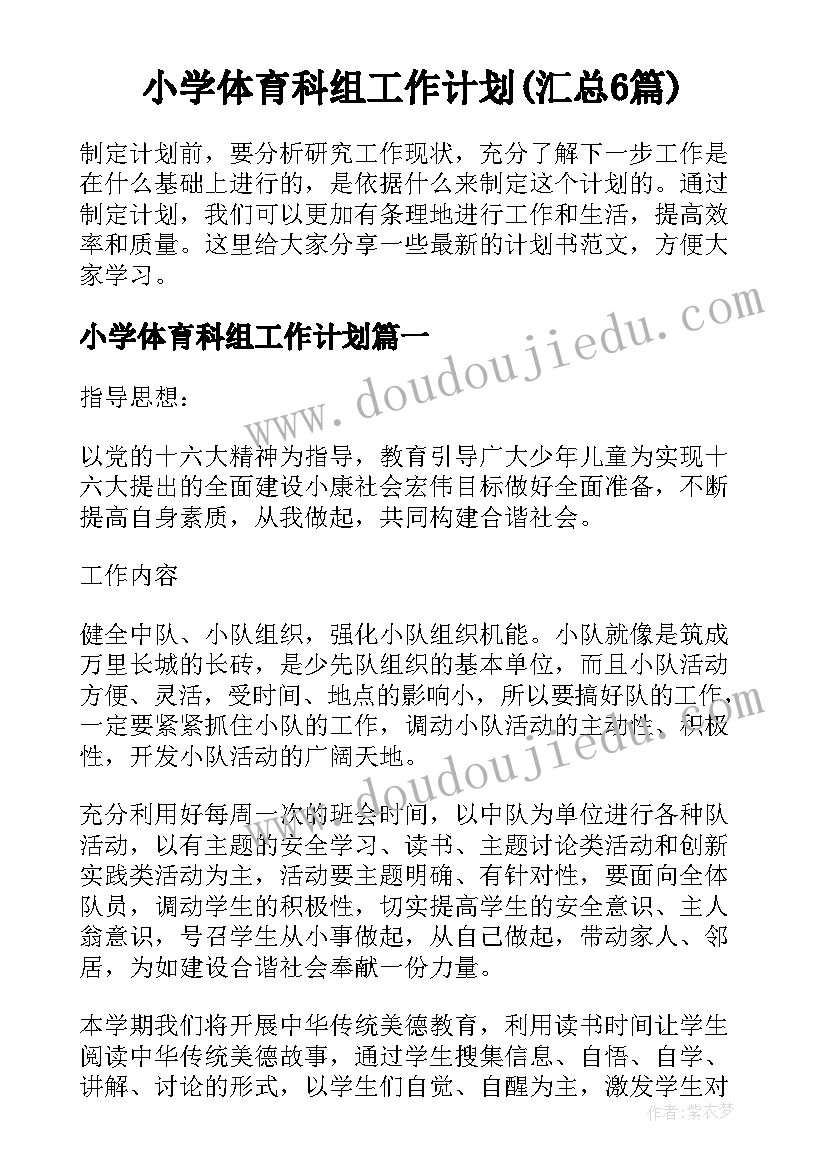 小学体育科组工作计划(汇总6篇)