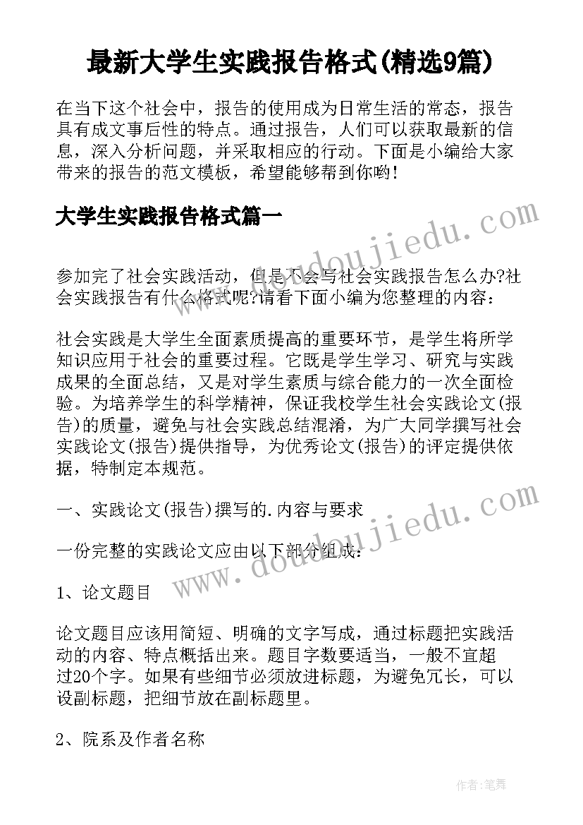 最新大学生实践报告格式(精选9篇)