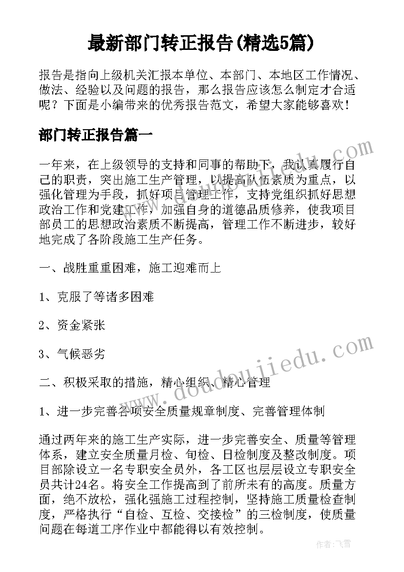 最新部门转正报告(精选5篇)