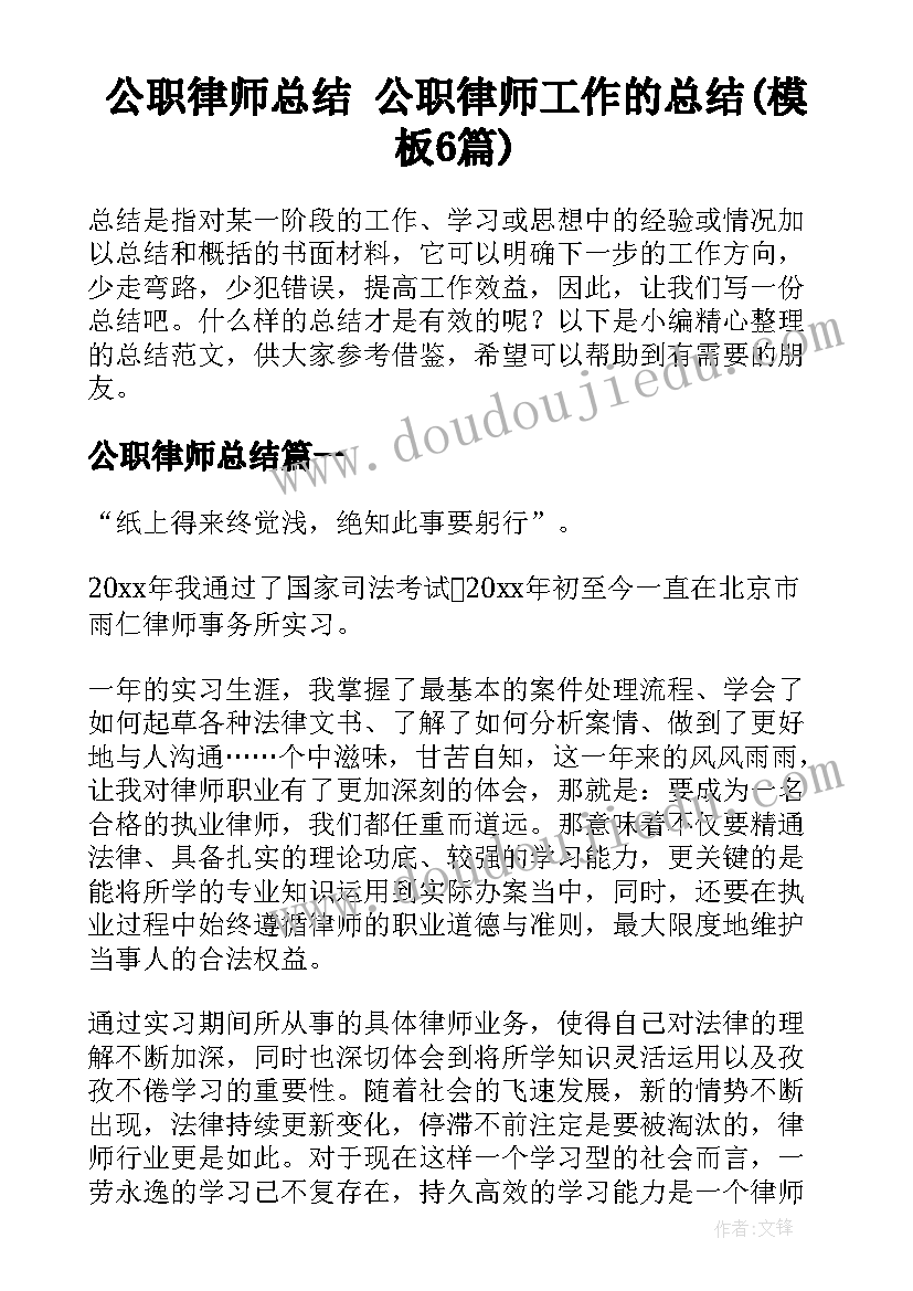 公职律师总结 公职律师工作的总结(模板6篇)