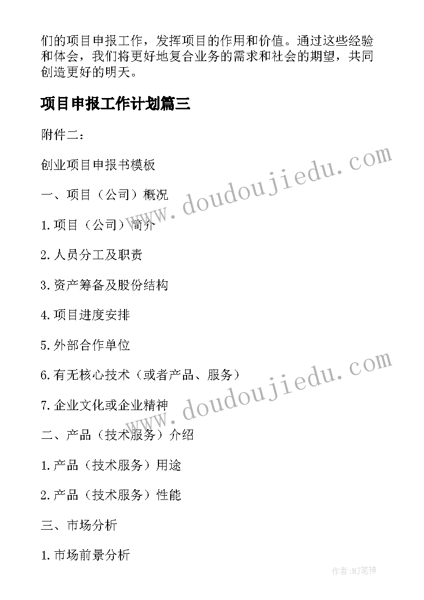 2023年项目申报工作计划(精选9篇)