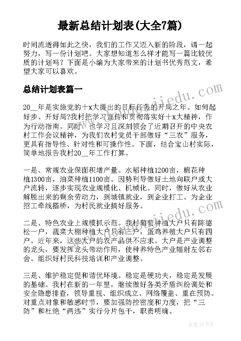 最新总结计划表(大全7篇)