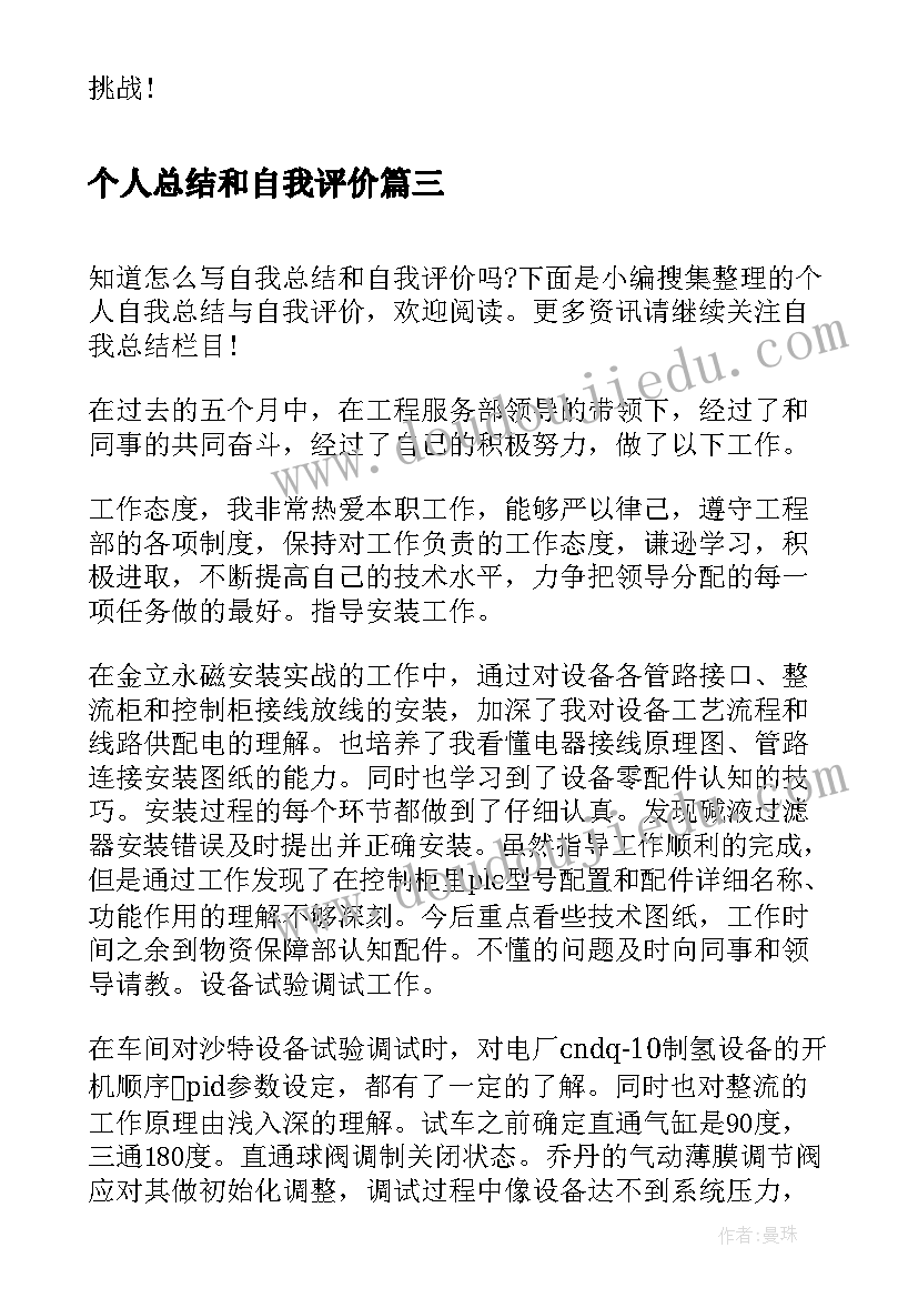 2023年个人总结和自我评价(优秀8篇)