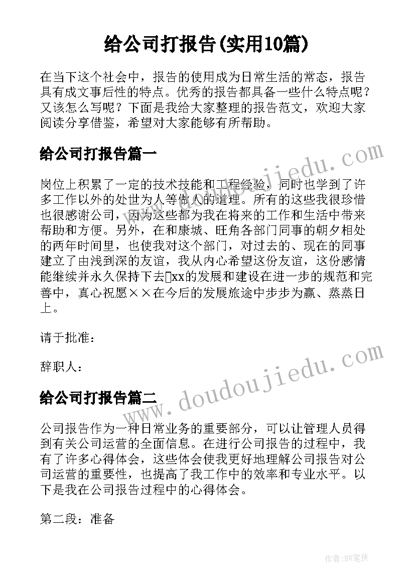 给公司打报告(实用10篇)