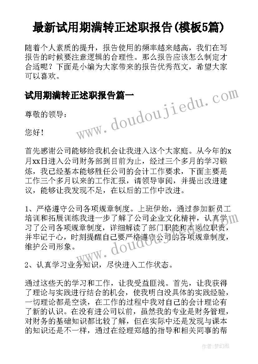 最新试用期满转正述职报告(模板5篇)