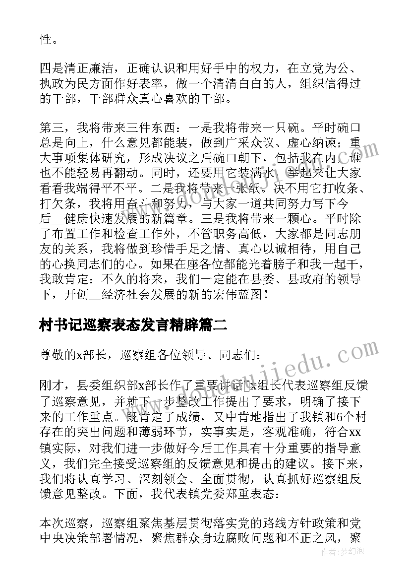 村书记巡察表态发言精辟(优质5篇)